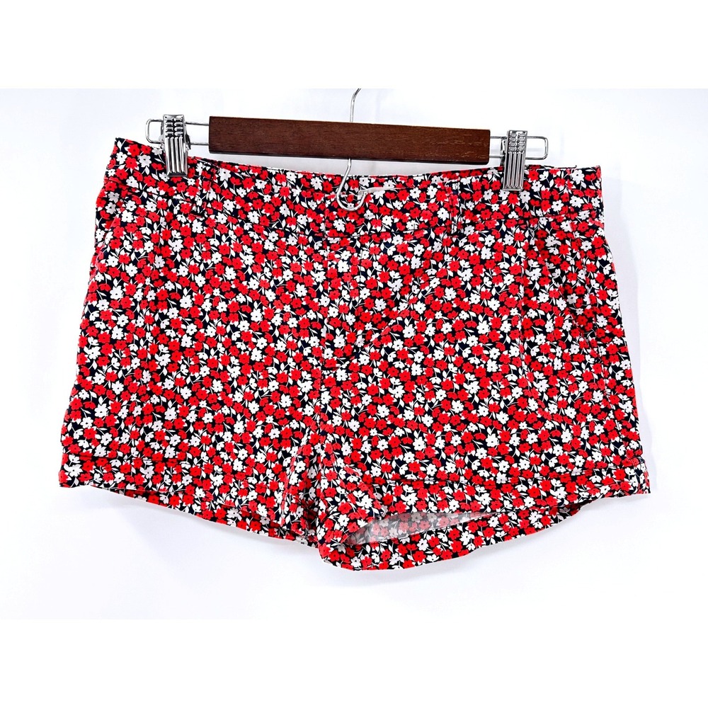 L.O.G.G. H&M Womens Red White Floral Chino Shorts Size 10 Cotton Stretch